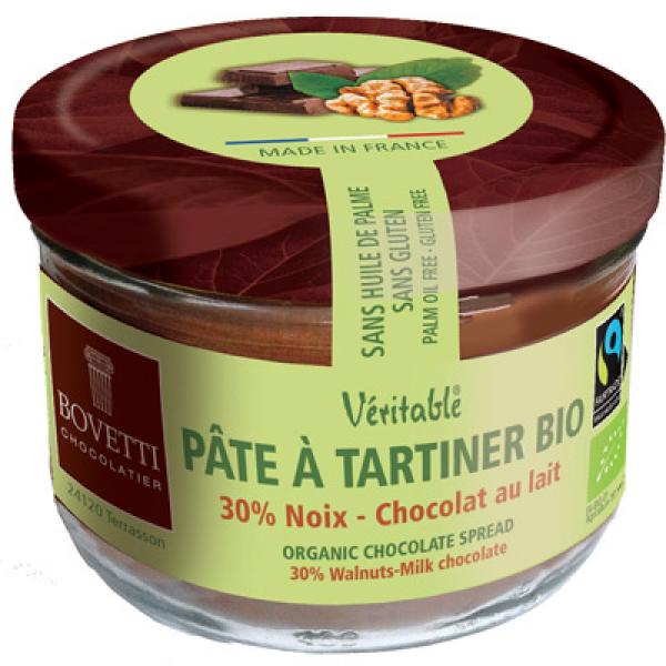 BOVETTI - Pâte à tartiner bio chocolat au lait et noix 30 % nouveau packaging